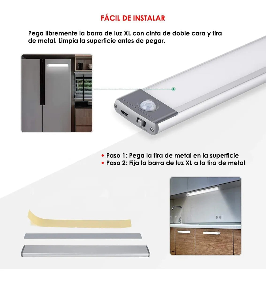 Barra de Luz LED XL Inalámbrica Recargable USB con Sensor de Movimiento – 54 LEDs | SMDTEC