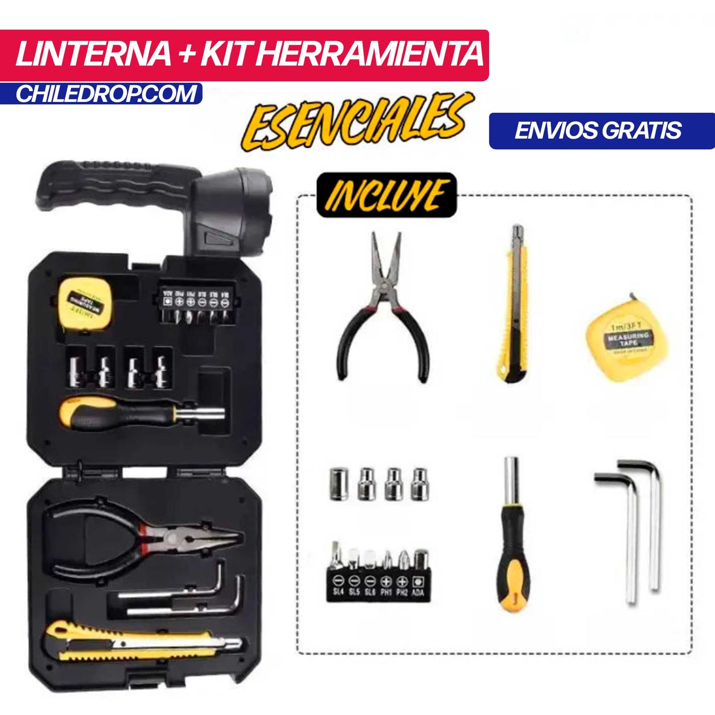 Lintera Carga Solar + Kit Herramienta